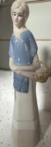 VINTAGE Porcelain Woman Lady Statue Figurine LLADRO-Like With Egg Basket - Picture 1 of 6