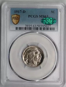 1917-D Buffalo Nickel PCGS MS63 CAC - Picture 1 of 4