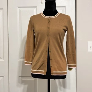 Talbots Damen Strickjacke Pullover braun hellbraun Knopf Preppy rosa Streifen Kanten XS - Bild 1 von 17