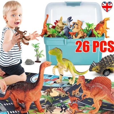 Large case of Dinosaurs Plastic Animals 26 pce Set T Rex Stegosaurus New Toys . - Image 1 of 4