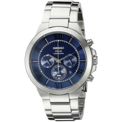 *NUEVO* Reloj pulsera Seiko para hombre solar cronógrafo esfera azul plata SSC281 Foto 1 de 4