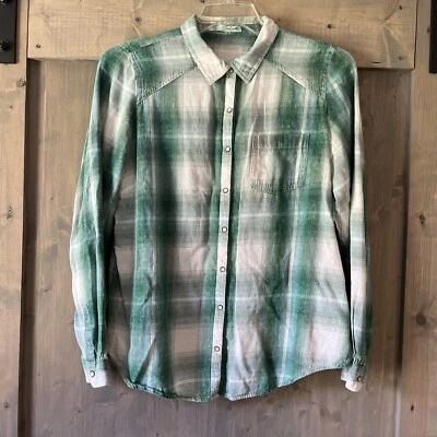 Maurices Green Plaid Pearl Snap Long Sleeve Shirt Cotton Lightweight Women's XL - Image 1 of 4