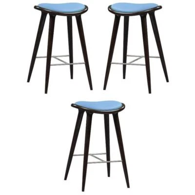 Taburete de bar Home Square Lucio 29" imitación cuero en azul y capuchino - Juego de 3 Foto 1 de 4