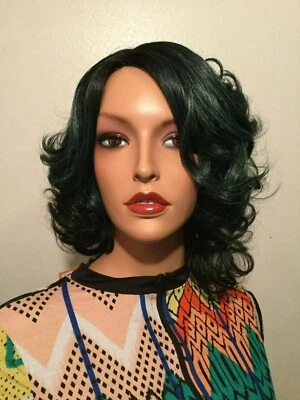 NWT It's A Wig Green and Black Real Hair Line Part Fashion Wig - Image 1 of 4