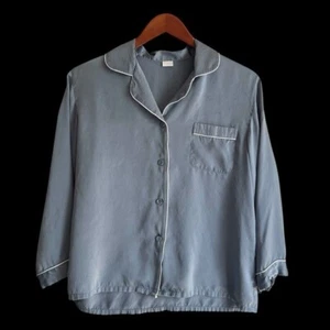 Silksilky Sz Medium Blue 100% Charmeuse Silk Button Up Pajama Top - Picture 1 of 9