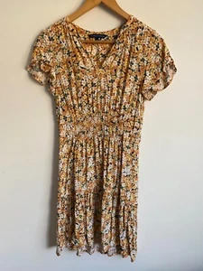 French Connection Dress Womens Size 6 Yellow Floral Ruched Tiered Short Sleeve - Bild 1 von 8