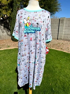 Peanuts Knit Stretch Nightgown Sleep Shirt XL Beach Bums Peanuts Characters NWT - Picture 1 of 7