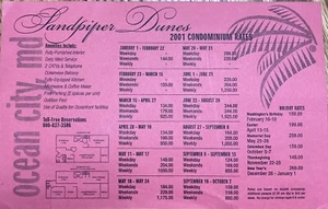 Ocean City MD Sandpiper Dunes 2001 Rates Brochure - Picture 1 of 2