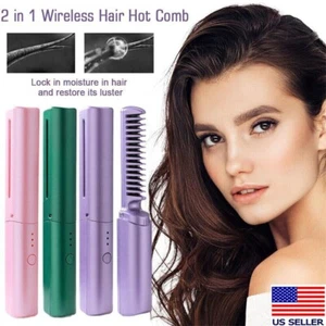Rechargeable Mini Hair Straightener, Portable Cordless Hair Straightener Comb US - Picture 1 of 18