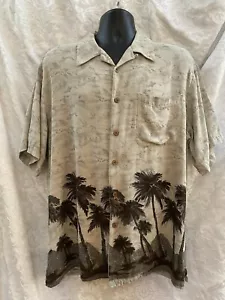 TOMMY BAHAMA Men’s HAWAIIAN Pocket Shirt~LARGE~S/S 100% Silk Tan PALM Print - Picture 1 of 10