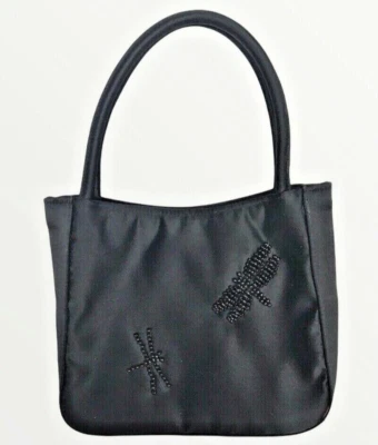 Bolso de noche/cartera TALBOT'S negro satinado con cuentas luciérnagas libélulas limpio Foto 1 de 4