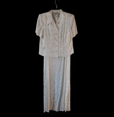 Винтажный скольжения платье и куртка кремовый белый слоновой кости жаккард атлас вечер размер 10 - Изображение 1 из 4