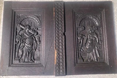 Antique French 17th Century Carved Cabinet Door Panels Original Lock - Image 1 of 4