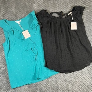 LC Lauren Conrad Women's Sleeveless Blouse Size Small Lot of 2 Polka Dot Office - Picture 1 of 14