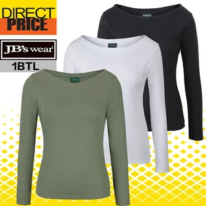 JB's wear Work Home Office Sport Ladies Boat Neck Long Sleeve Tee 1BTL - Picture 1 of 9