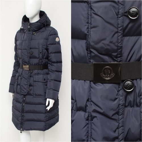 Autentica giacca donna Moncler Genevrier blu navy piumino con cintura taglia 4 ~ M L