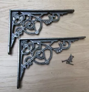 PAAR 10" ANTIKES EISENSPALIER Gusseisen verziert Regalträger Wandhalterungen - Bild 1 von 1