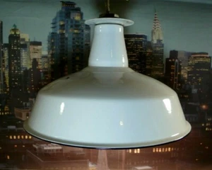 Vtg. Industrial Enamel White Light Fixture 14 " Gas Station Barn - Picture 1 of 11