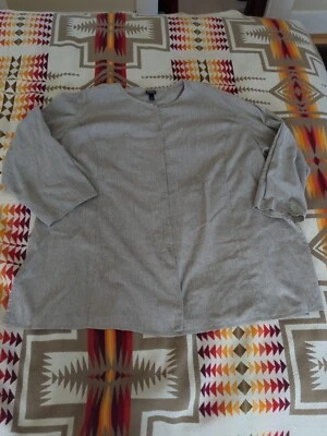 Túnica de lino Eileen Fisher botones mangas 3/4 ligera abertura lateral cuello redondo 3X Foto 1 de 4
