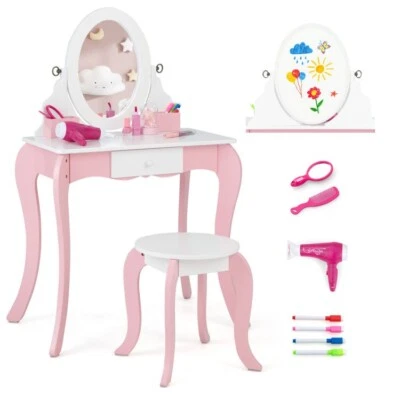 Juego de Mesa de Maquillaje Niños Niñas Juego de Tocador con Espejo Giratorio 360° Foto 1 de 4