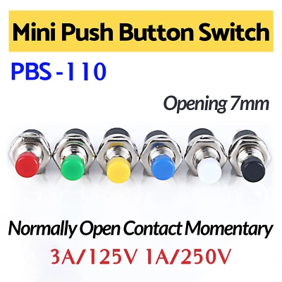 PBS-110 Mini Push Button Switch 7mm SPST Normally Open Contact Momentary 3A 125V - Image 1 of 4