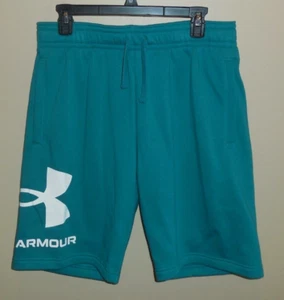 Under Armour Rival Fic Big Logo Mens Medium Fleece Cargo Sweat Shorts Green New - Picture 1 of 2