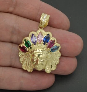 Real 10k Yellow Gold Diamond Cut Indian Head Pendant 1.56' length 5.3 grams  - Picture 1 of 7