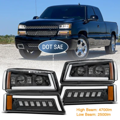 DOT LED Headlights Assembly DRL Turn Signal Lamps For 2003-2006 Chevy Silverado - Image 1 of 4