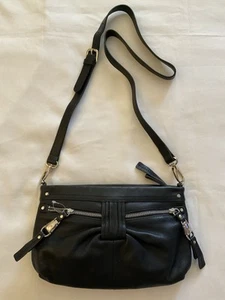 B Makowsky Soft Black Leather Crossbody Shoulder Bag Purse Zip Pockets Zip Top - Picture 1 of 14