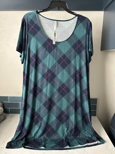 Soma Cool Nights Sleepshirt Nachthemd Large U-Ausschnitt Kurzarm kariert türkis - Bild 1 von 3