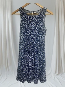 Vecchio abito blu navy piccolo Ditsy Cottagecore floreale aderente svasato elastico in vita vestito - Foto 1 di 4