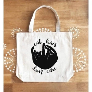 New Black Cat Kitten Cat Hair Don't Care Large Jumbo Canvas Tote Bag USA Made - Picture 1 of 1