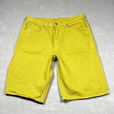 Levi's 469 Pantalones Cortos Sueltos Denim Para Hombres 34 Verde Claro Amarillo Entrepierna 11” Bolsillos Foto 1 de 4
