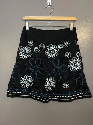 Heart Soul Skirt Womens 1 Black Embroidered Floral A-Line Back Zip Stretch - Image 1 of 4