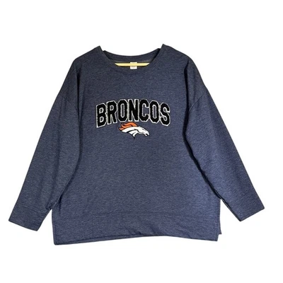Толстовка женская Denver Broncos размер XL синяя шенильная вышивка логотип с разделенным подолом туника - Изображение 1 из 4