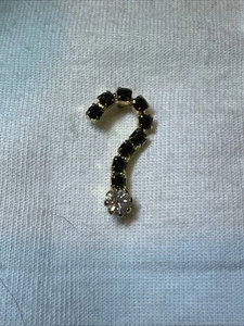 Vintage Rare Gold Tone Question Mark Black & White Rhinestones Pin Tac Pin - Picture 1 of 6
