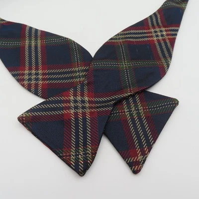 Brooks Brothers Bow Tie Blue Red Plaid 2.25" Wide Silk USA Makers - Image 1 of 4