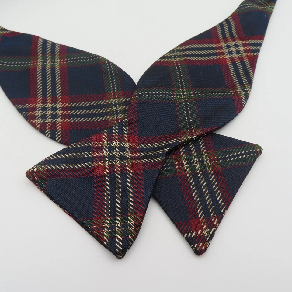 Brooks Brothers Bow Tie Blue Red Plaid 2.25" Wide Silk USA Makers - Image 1 of 4