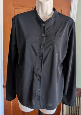 Kathy Ireland Black Long Sleeve Blouse Career Sheer embroidered mock neckline L - Image 1 of 4