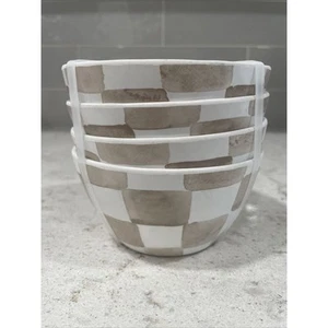 Set 4 CHECKERED BROWN WHITE Melamine 4.5x2.5” Bowls Appetizer Tidbit Salsa Dip - Picture 1 of 5