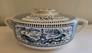 Royal Currier &Ives piatto casseruola doppia mano 1,5 qt blu e bianco ottimo - Foto 1 di 10