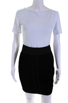 BCBG Max Azria Womens Velvet Ruched Mini Pencil Skirt Black Size 2 - Image 1 of 4