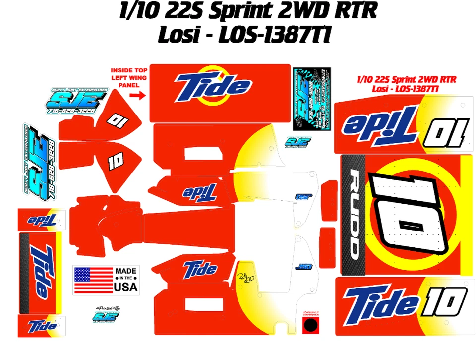 TEAM LOSI 22S  1X10 SPRINT LOS-1387T1  RICKY RUDD   DECAL WRAP KIT - Image 1 of 1