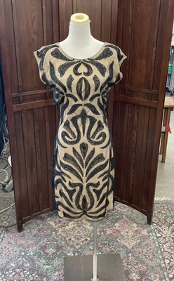 Mark & James Badgley Mischka Black Beaded Illusion Sheath Cocktail Dress - Sz S - Image 1 of 4