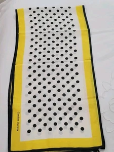 Carolina Herrera Rectangular 100% SILK Scarf Yellow W/ Black Polka Dots 13”x53” - Picture 1 of 8