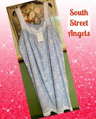 LANZ OF SALZBURG BLUE MULTI HUMMINGBIRD FLORAL COTTON LAWN SLEEVELESS GOWN   4X - Image 1 of 4