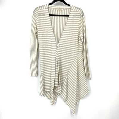 Cárdigan suéter asimétrico Soft Surroundings para mujer talla M beige crema a rayas Foto 1 de 4