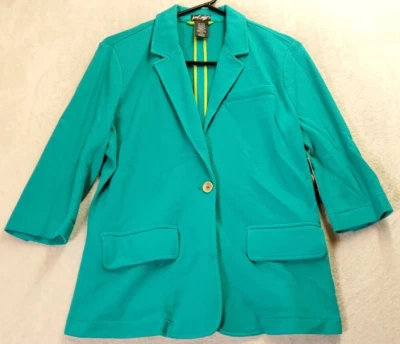 Chaqueta Blazer Lord & Taylor Mujer Mediana Verde Azulado Algodón Pecho Único Un Botón Foto 1 de 4
