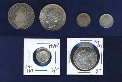 NETHERLANDS COINS: 10 CENTS: 1879 & 1944 (2), GULDEN: 1929, 1944-D, & 1957, LOT  - Image 1 of 2
