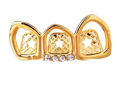 Hip Hop Gold & Silver Plated Open Grillz 3 Teeth Right Side Top Cap L30R 30F - Image 1 of 3